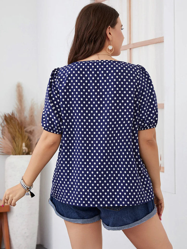 Trendy Plus-Size Boho Blouse with Polka Dot Puff Sleeves-Yellow-2XL-State of Style