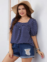 Trendy Plus-Size Boho Blouse with Polka Dot Puff Sleeves-Yellow-2XL-State of Style