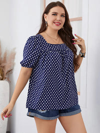 Trendy Plus-Size Boho Blouse with Polka Dot Puff Sleeves-Yellow-2XL-State of Style