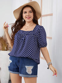 Trendy Plus-Size Boho Blouse with Polka Dot Puff Sleeves-Yellow-2XL-State of Style