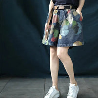 Trendy Printed Denim Shorts in Plus Size for Summer-Black-2XL-State of Style