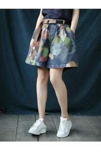 Trendy Printed Denim Shorts in Plus Size for Summer-Black-2XL-State of Style