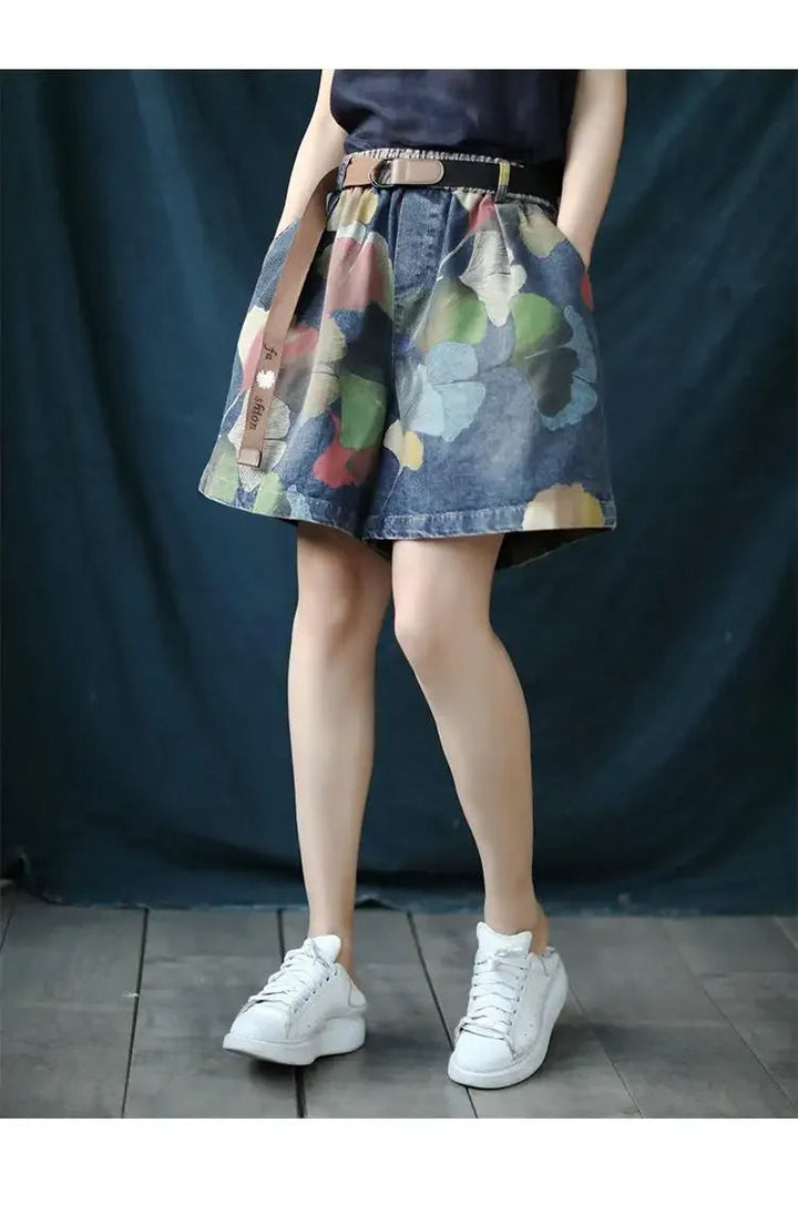 Trendy Printed Denim Shorts in Plus Size for Summer-Black-2XL-State of Style