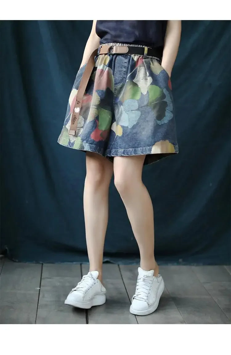 Trendy Printed Denim Shorts in Plus Size for Summer-Black-2XL-State of Style