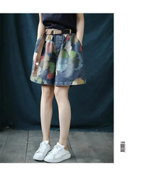 Trendy Printed Denim Shorts in Plus Size for Summer-Black-2XL-State of Style