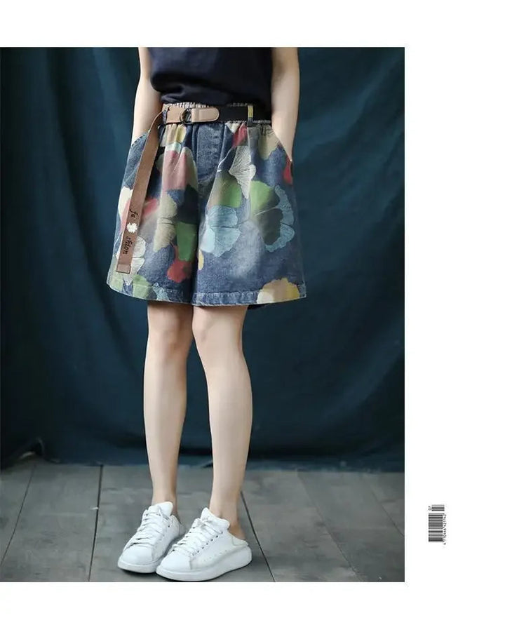 Trendy Printed Denim Shorts in Plus Size for Summer-Black-2XL-State of Style