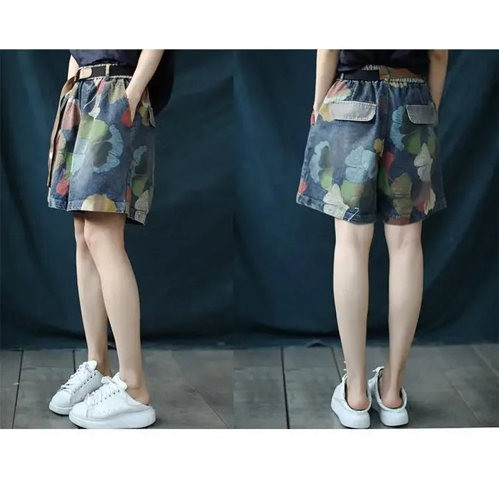 Trendy Printed Denim Shorts in Plus Size for Summer-Black-2XL-State of Style