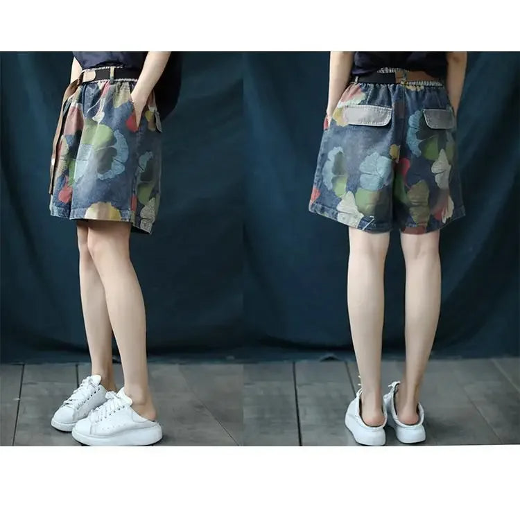 Trendy Printed Denim Shorts in Plus Size for Summer-Black-2XL-State of Style