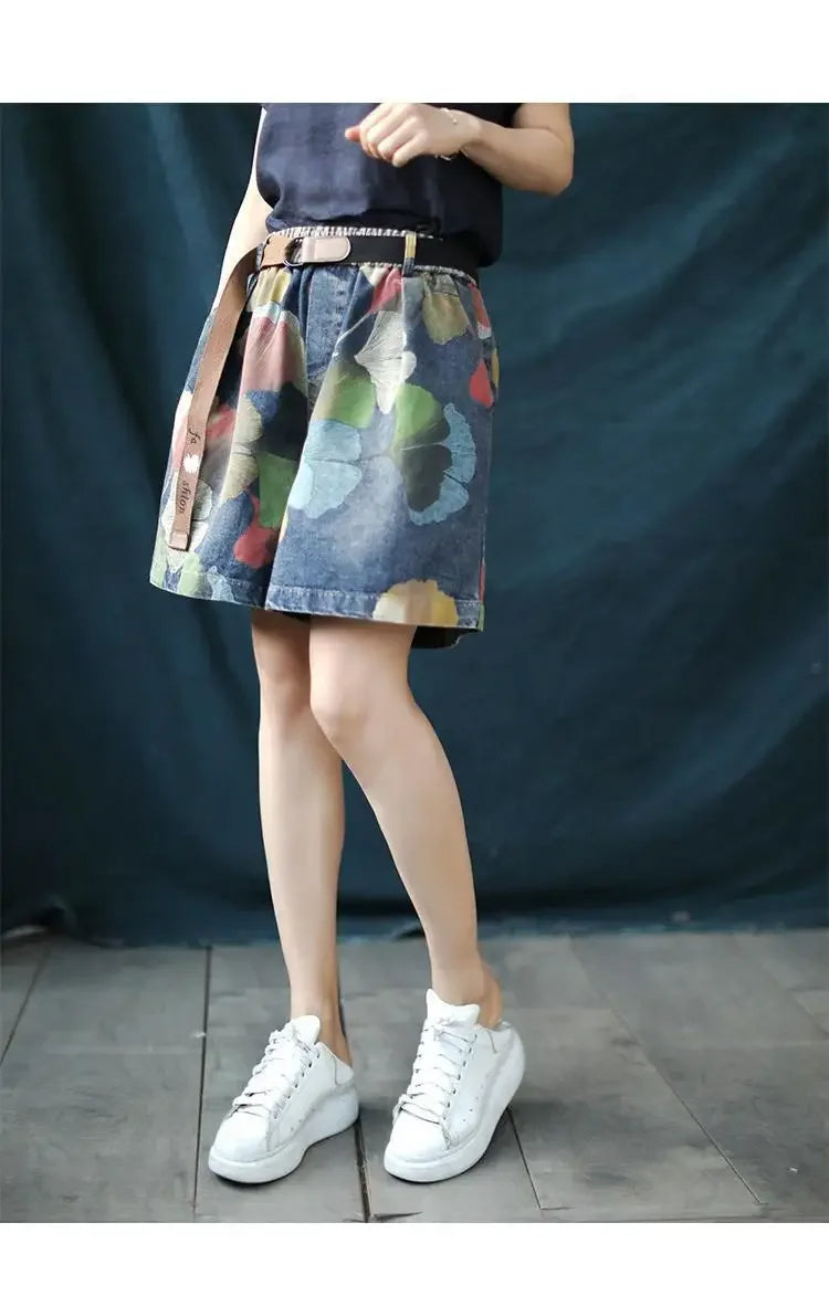 Trendy Printed Denim Shorts in Plus Size for Summer-Black-2XL-State of Style