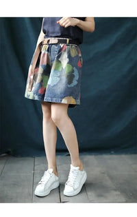 Trendy Printed Denim Shorts in Plus Size for Summer-Black-2XL-State of Style