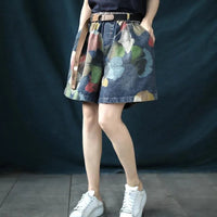 Trendy Printed Denim Shorts in Plus Size for Summer-Black-2XL-State of Style