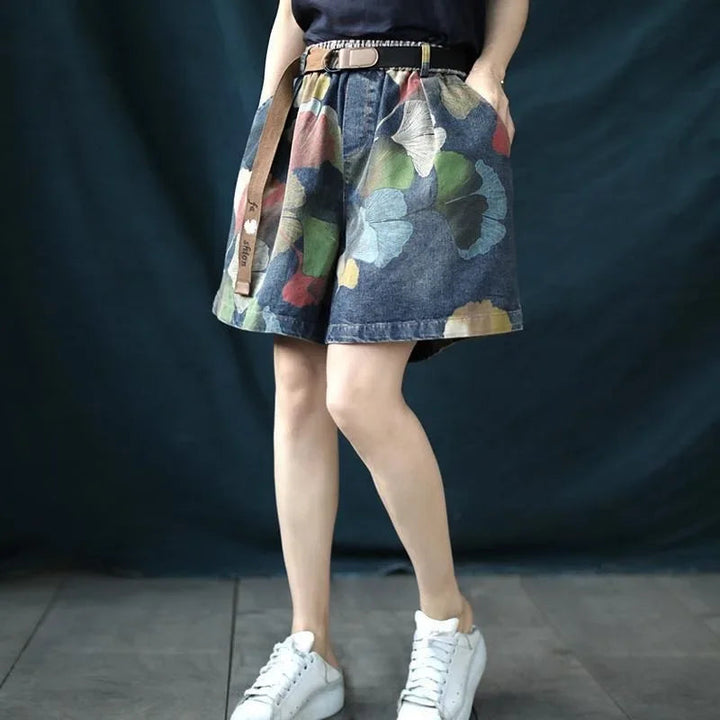 Trendy Printed Denim Shorts in Plus Size for Summer-Black-2XL-State of Style