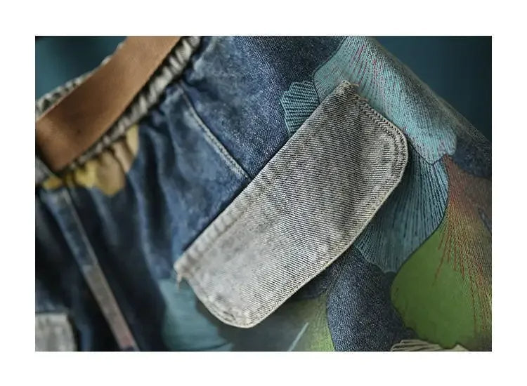 Trendy Printed Denim Shorts in Plus Size for Summer-Black-2XL-State of Style