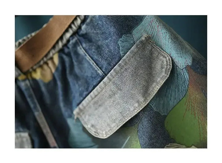 Trendy Printed Denim Shorts in Plus Size for Summer-Black-2XL-State of Style