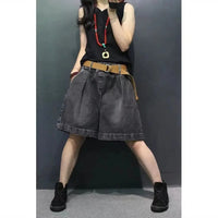 Trendy Printed Denim Shorts in Plus Size for Summer-Black-2XL-State of Style