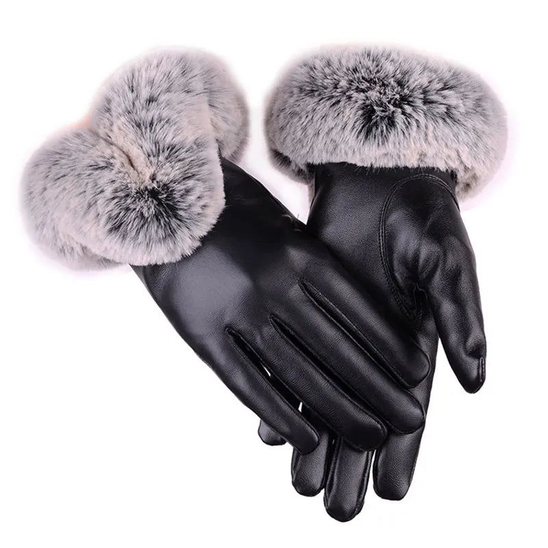 Trendy PU Leather Gloves - SilkGlide-Black-State of Style