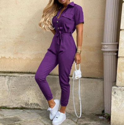 Trendy retro jumpsuit with button placket – Velia-Violet-S-State of Style