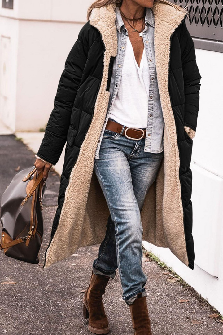 Trendy Reversible Women’s Winter Coat – Sofia-Black-S-State of Style