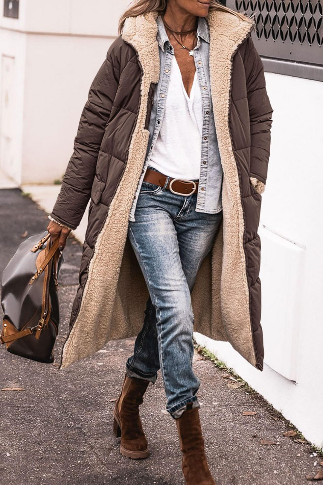 Trendy Reversible Women’s Winter Coat – Sofia-Brown-S-State of Style