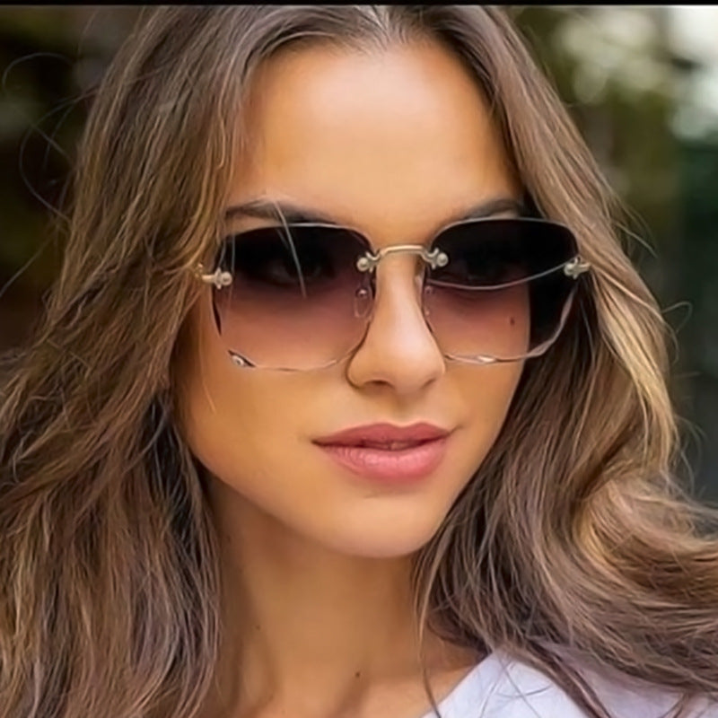 Trendy Rimless Sunglasses with UV400 Protection in Vintage Style – Clea-Brown/Grey-State of Style