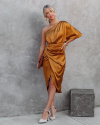 Trendy Satin One-Shoulder Dress - Clara-Orange-S-State of Style