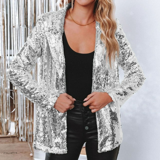 Trendy Sequin Blazer - Olivia-Silver-S-State of Style