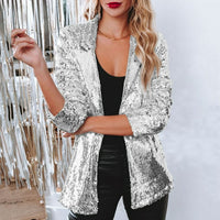 Trendy Sequined Blazer - Olivia-Silver-S-State of Style