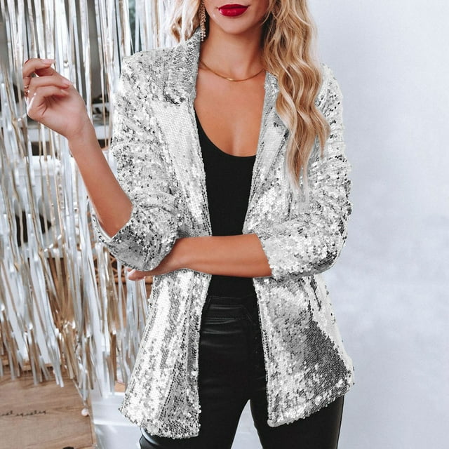 Trendy Sequined Blazer - Olivia-Silver-S-State of Style