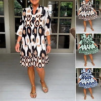 Trendy short-sleeved dress with abstract print & loose fit – Liora-Brown-S-State of Style