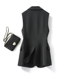 Trendy Sleeveless Blazer - Celeste-Black-S-State of Style
