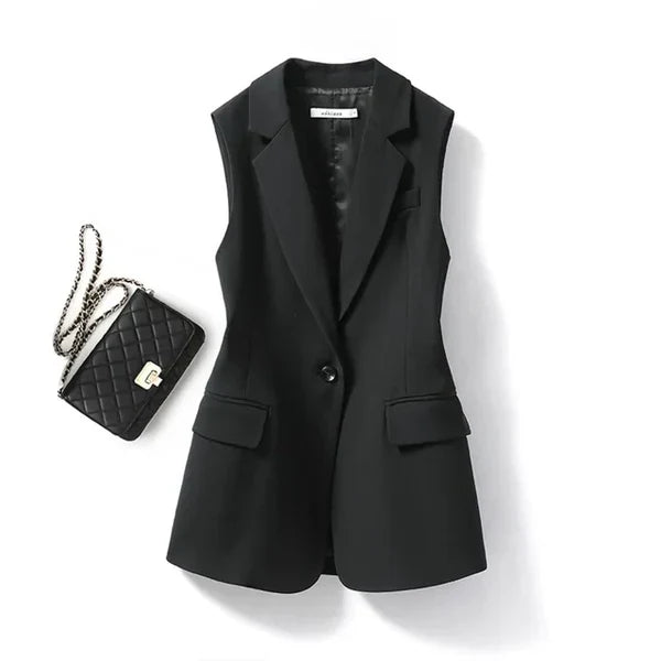 Trendy Sleeveless Blazer - Celeste-Black-S-State of Style