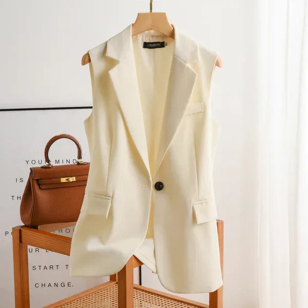 Trendy Sleeveless Blazer - Celeste-Cream white-S-State of Style