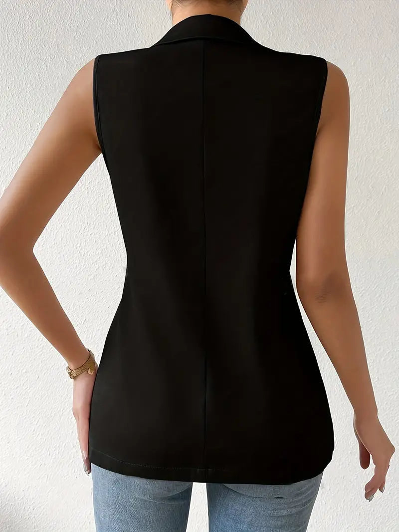 Trendy Sleeveless Blazer with Button Details - Yara-S-State of Style