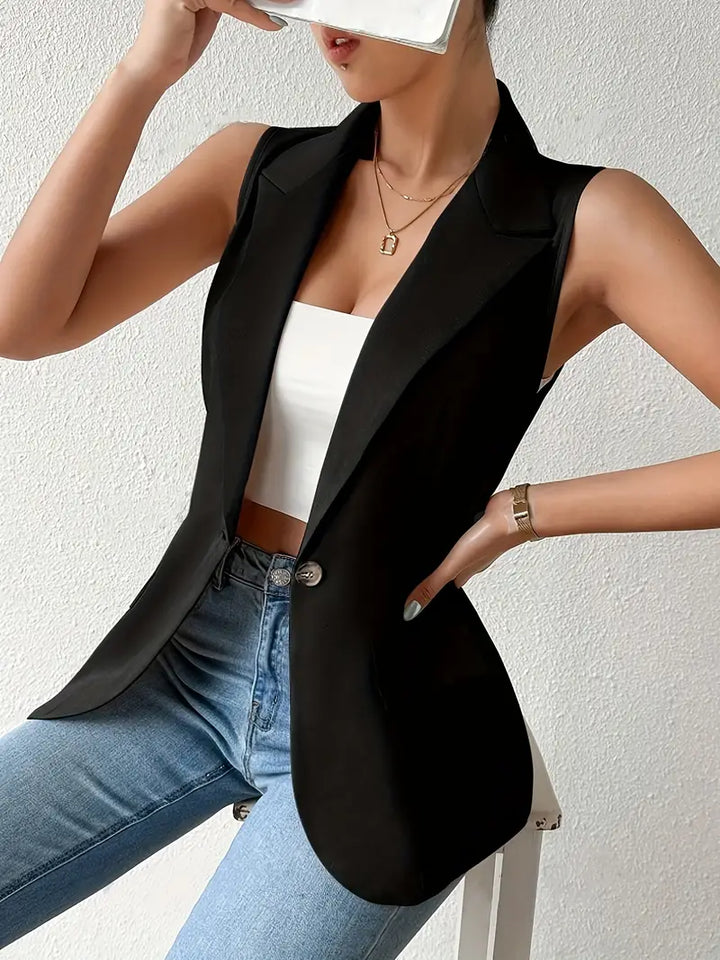 Trendy Sleeveless Blazer with Button Details - Yara-S-State of Style