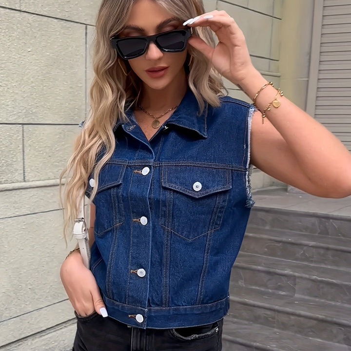 Trendy Sleeveless Denim Vest - Mila-Deep Blue-XS-State of Style