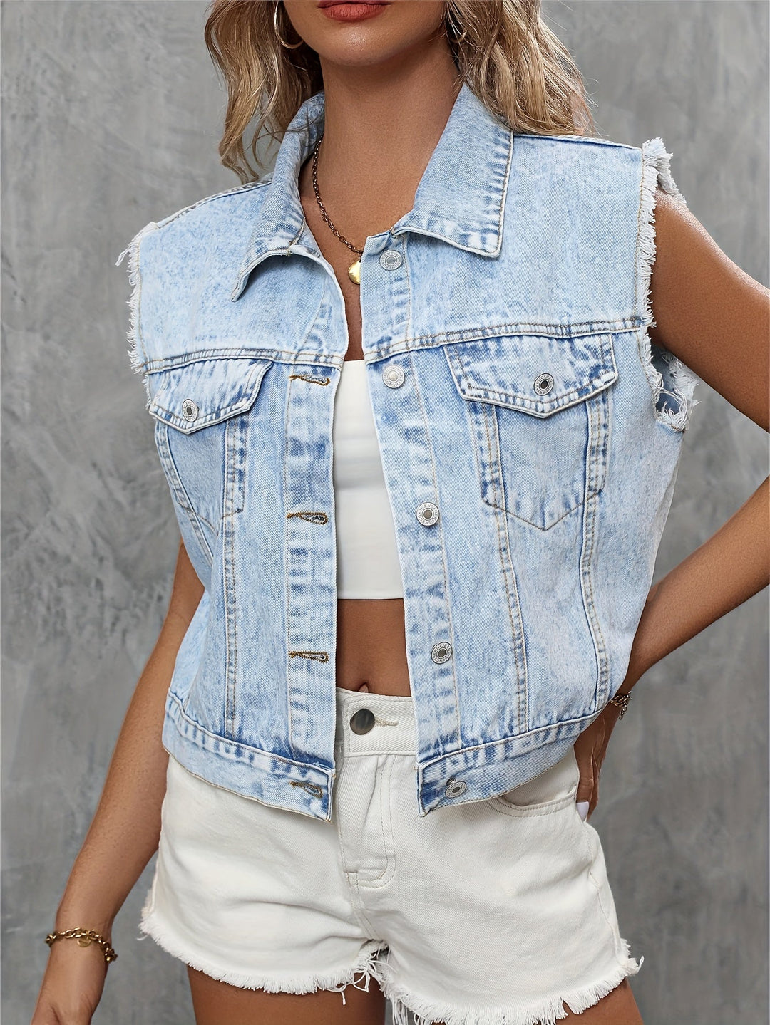 Trendy Sleeveless Denim Vest - Mila-Light Blue-XS-State of Style