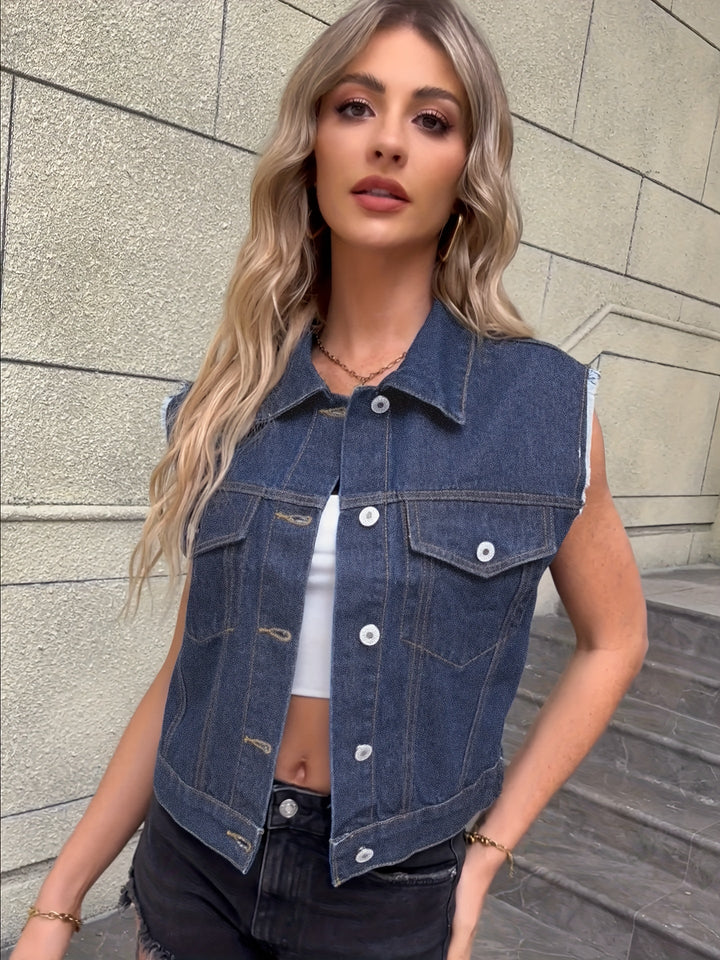 Trendy Sleeveless Denim Vest - Mila-Medium Blue-XS-State of Style