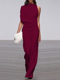 Trendy Sleeveless Round Neck Jumpsuit-Wine Red-32-State of Style