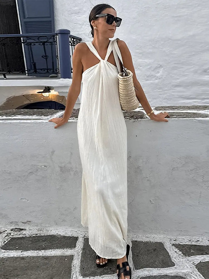 Trendy sleeveless summer dress with a loose fit – Mikayla-Beige-S-State of Style
