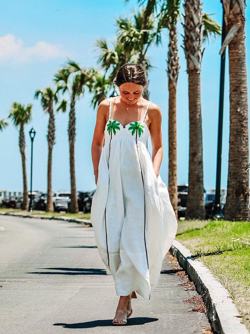 Trendy strappy dress with tropical palm print – Estelle-White-S-State of Style