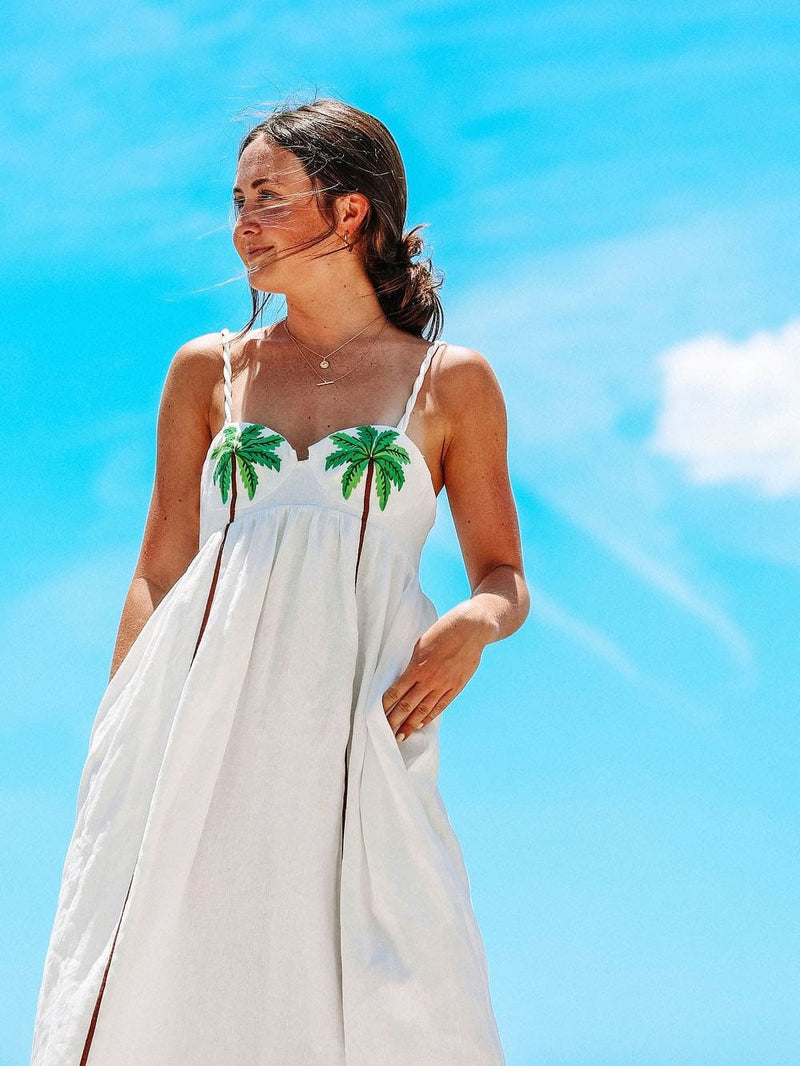 Trendy strappy dress with tropical palm print – Estelle-White-S-State of Style
