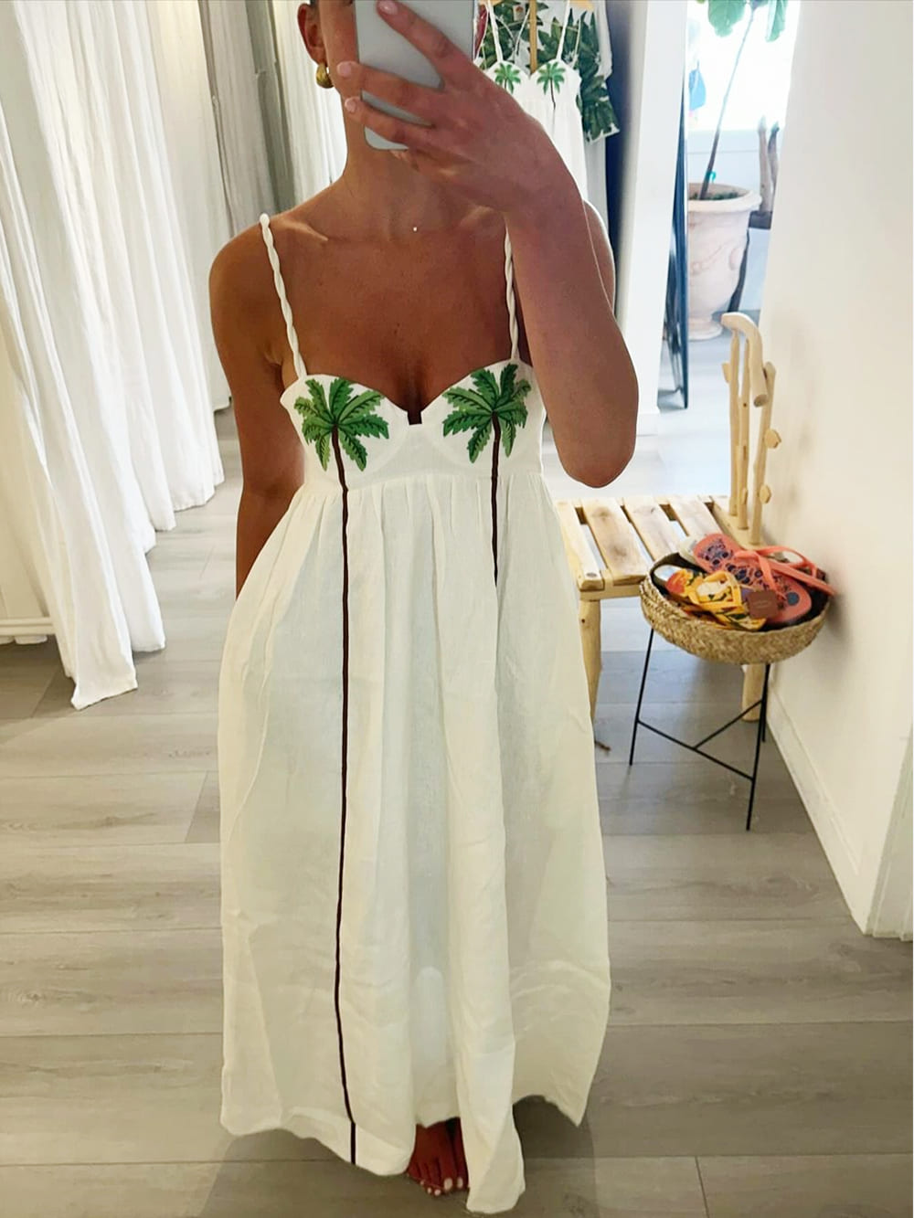 Trendy strappy dress with tropical palm print – Estelle-White-S-State of Style
