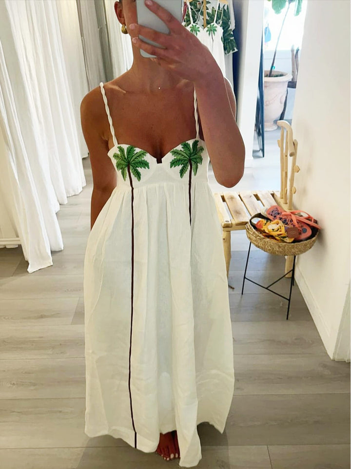 Trendy strappy dress with tropical palm print – Estelle-White-S-State of Style