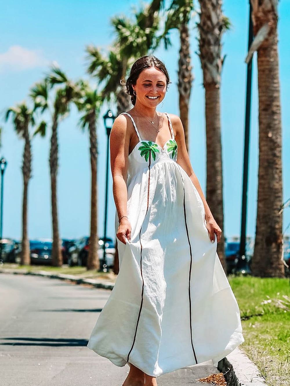 Trendy strappy dress with tropical palm print – Estelle-White-S-State of Style