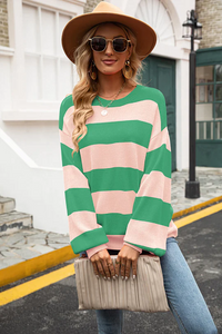 Trendy Striped Women's Sweater - Sohpie-Green/Light Pink-S-State of Style