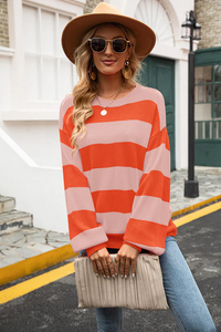 Trendy Striped Women's Sweater - Sohpie-Orange-S-State of Style