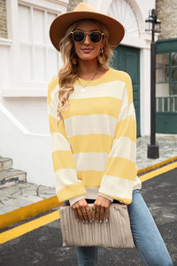 Trendy Striped Women's Sweater - Sohpie-Yellow-S-State of Style