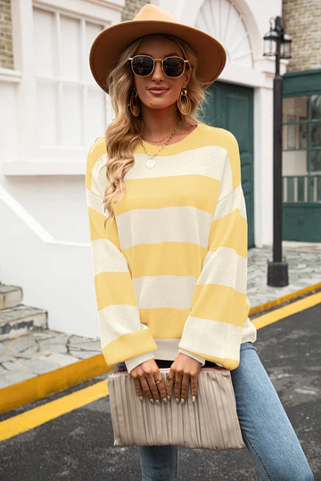 Trendy Striped Women's Sweater - Sohpie-Yellow-S-State of Style