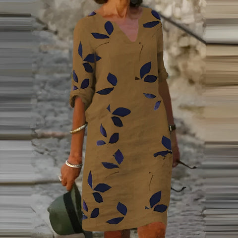 Trendy Summer Dress with Leaf Print – Liora-Brown-S-State of Style