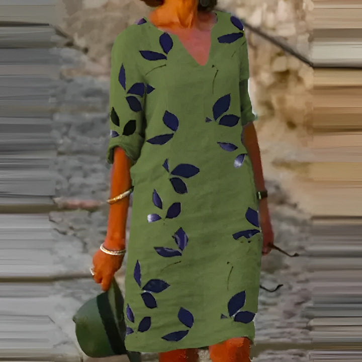 Trendy Summer Dress with Leaf Print – Liora-Green-S-State of Style